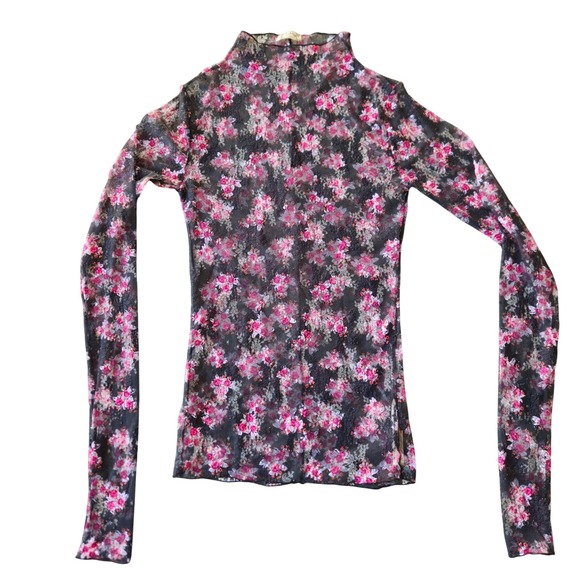 Free People Tops - Free People Intimately Dark Floral Mesh Mock Neck Small Y2K 90s Layer Whimsigoth